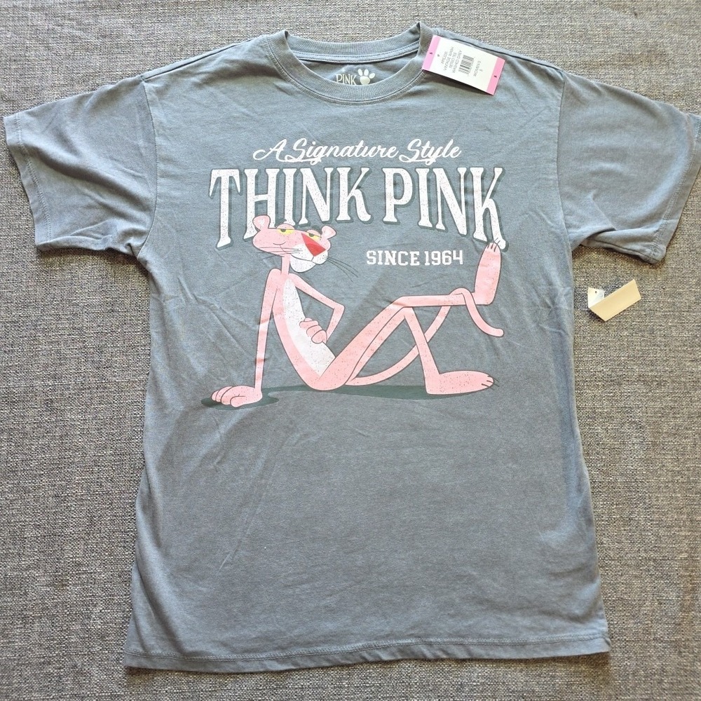 Character Women Lightweight Crewneck Retro Soft VTG Wash Tee Pink Panther Small